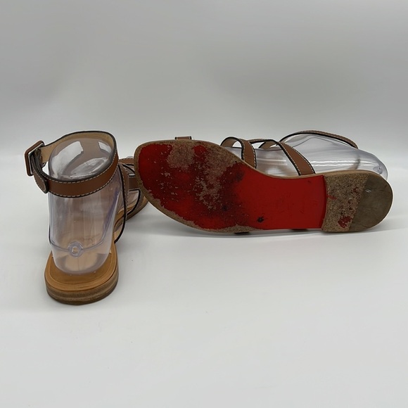 CHRISTIAN LOUBOUTIN Tan Cardamona Calf Gladiator Open Toe Flat Sandal Size 37 - Picture 2 of 6